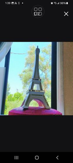 White cream Eiffel Tower  20" inches Tall Paris in shattered edged mirror
