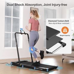 YRUN/LICHICO Under Desk Treadmill, 2 in 1 Portable Folding Treadmill, 3.0HP Brushless Motorized Electric Walking Treadmill, Larger Running Area, Small