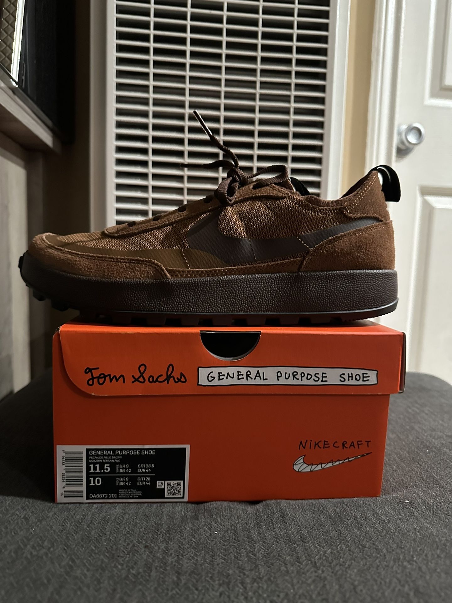NikeCraft General Purpose Shoe Tom Sachs Field Brown Size 11.5W / 10 Men Brand New have proof of purchase and only meeting at my local police station