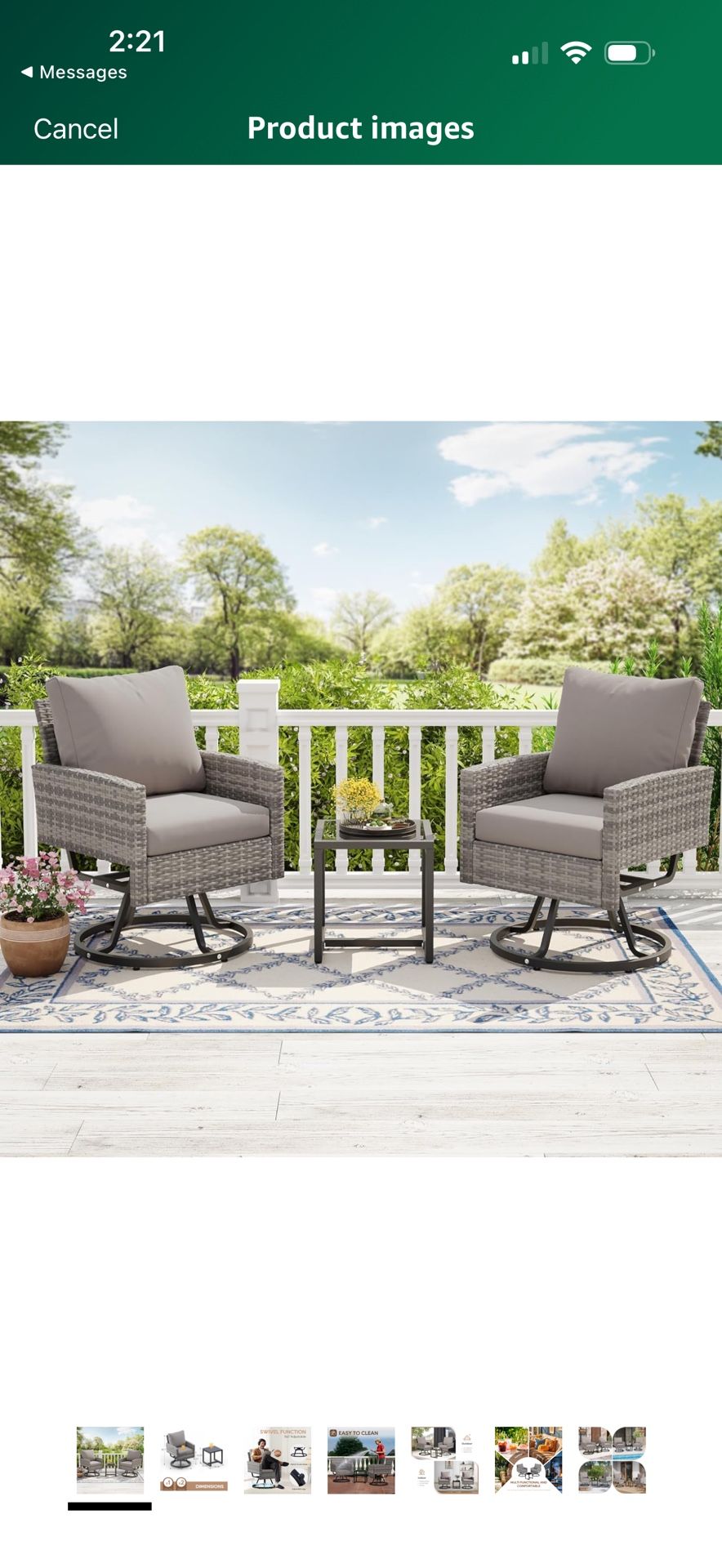 3 Piece Patio Furniture Set, Outdoor Swivel Chair and Table, Wicker Patio Chairs Set of 2 with Side Table for Porch Garden Lawn Balcony Backyard (Gray