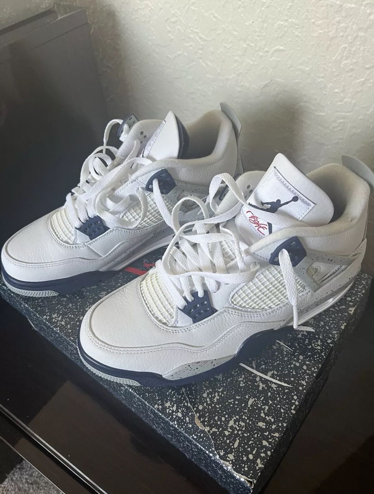 Mens Air Jordan 4 Retro White Midnight Navy w Grey Size 10.5 Firm On Price