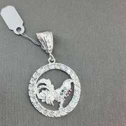 925 Sterling Circle Cz Rooster Pendant 8.79grams I-455 