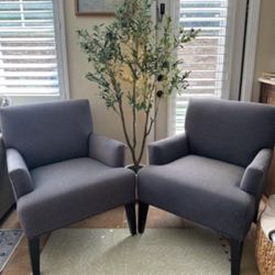  Pair of Modern Steel Blue Upholstered Accent Chairs