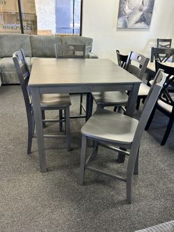 Counter Height Grey Dining Set With 4 Stools 