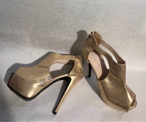 Gold Metallic Peep-Toe Platform Heels