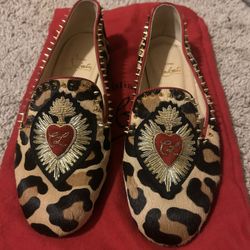 Christian Louboutin Mi Corazon Leopard Loafer Flats Fur Shoes