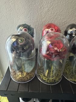 Custom Eyeball And Skull Roses In A Plastic Dome