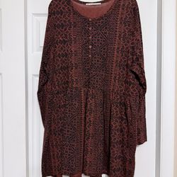 Peruvian Connection Black & Orange Baby Doll Dress and/or Tunic Top - Size XXL