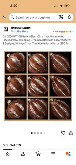 DN DECONATION Brown Glass Christmas Ornaments, Flocked Velvet Hanging Ornament Ball with Assorted Sizes & Designs, Vintage Xmas Tree Home Party Decor 