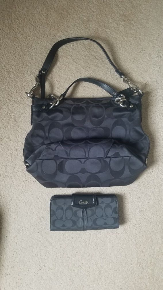 Black Coach hobo purse with matching wallet