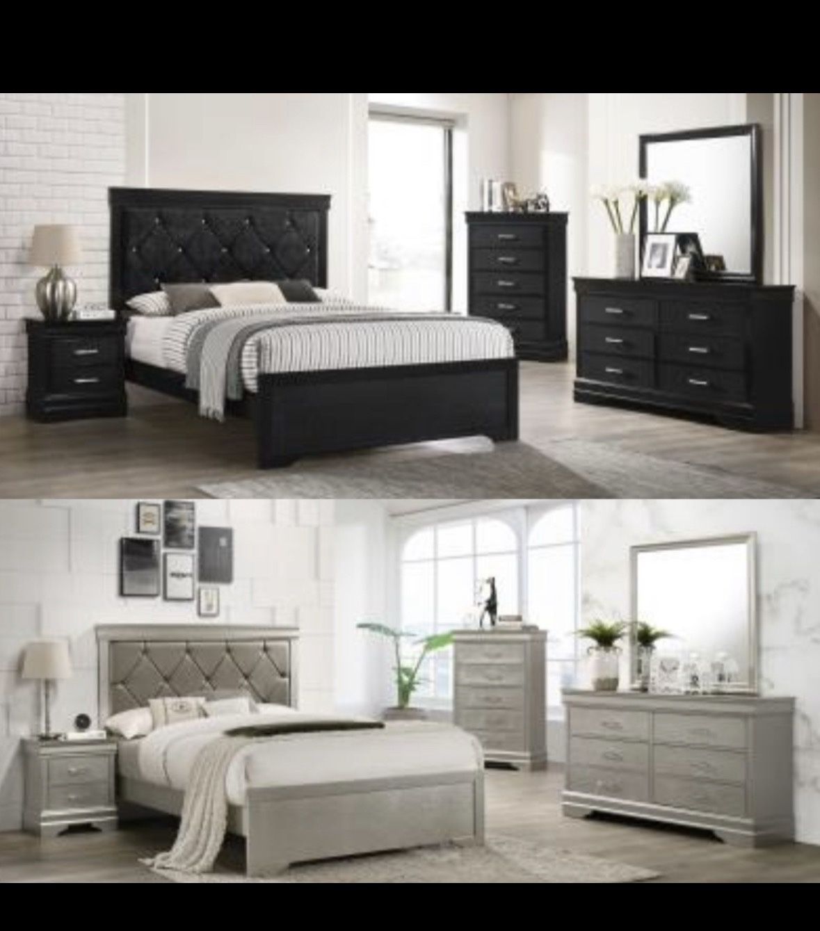 4- Pc Bedroom set Dresser,Mirror Nightstand (1) Queen size bed frame Not including Mattress and Box Sp