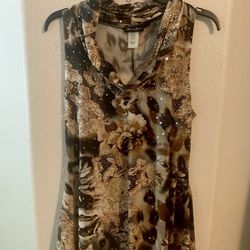 Brown Print Top With Sparkles Size Medium 