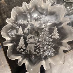 Christmas Story Clear Glass Serving Plate On Pedestal 
