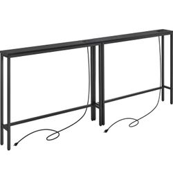 Console Table With 2 Charging Station Black [NEW]