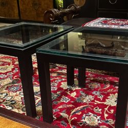  2 Tables Black Metal 3/4” Glass Tops 