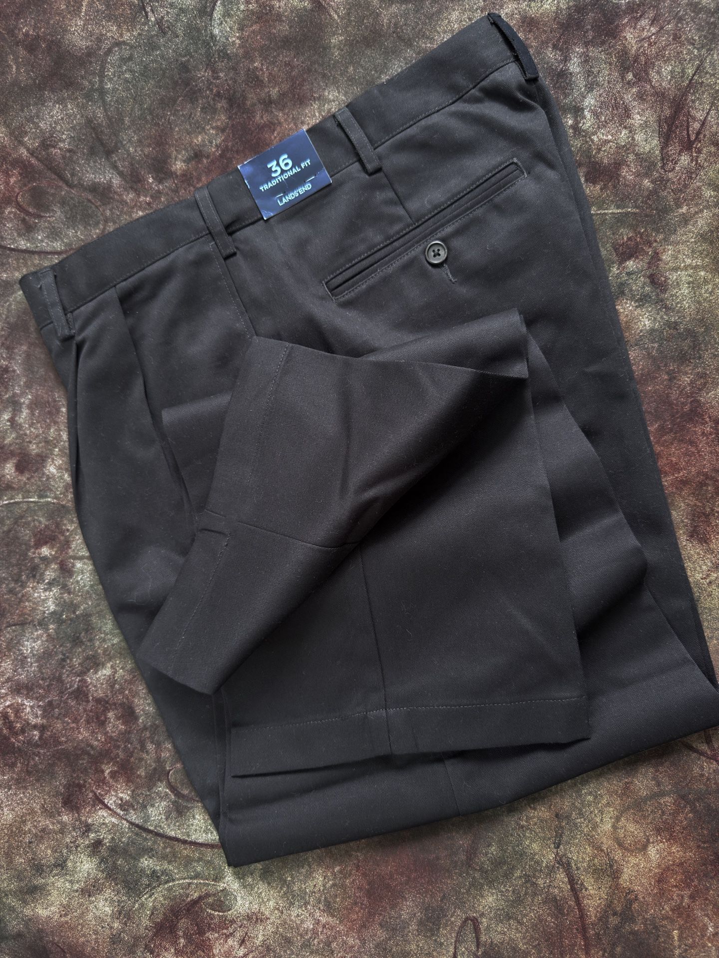 LANDS’ END Black Traditional Fit Work Pants Size 36