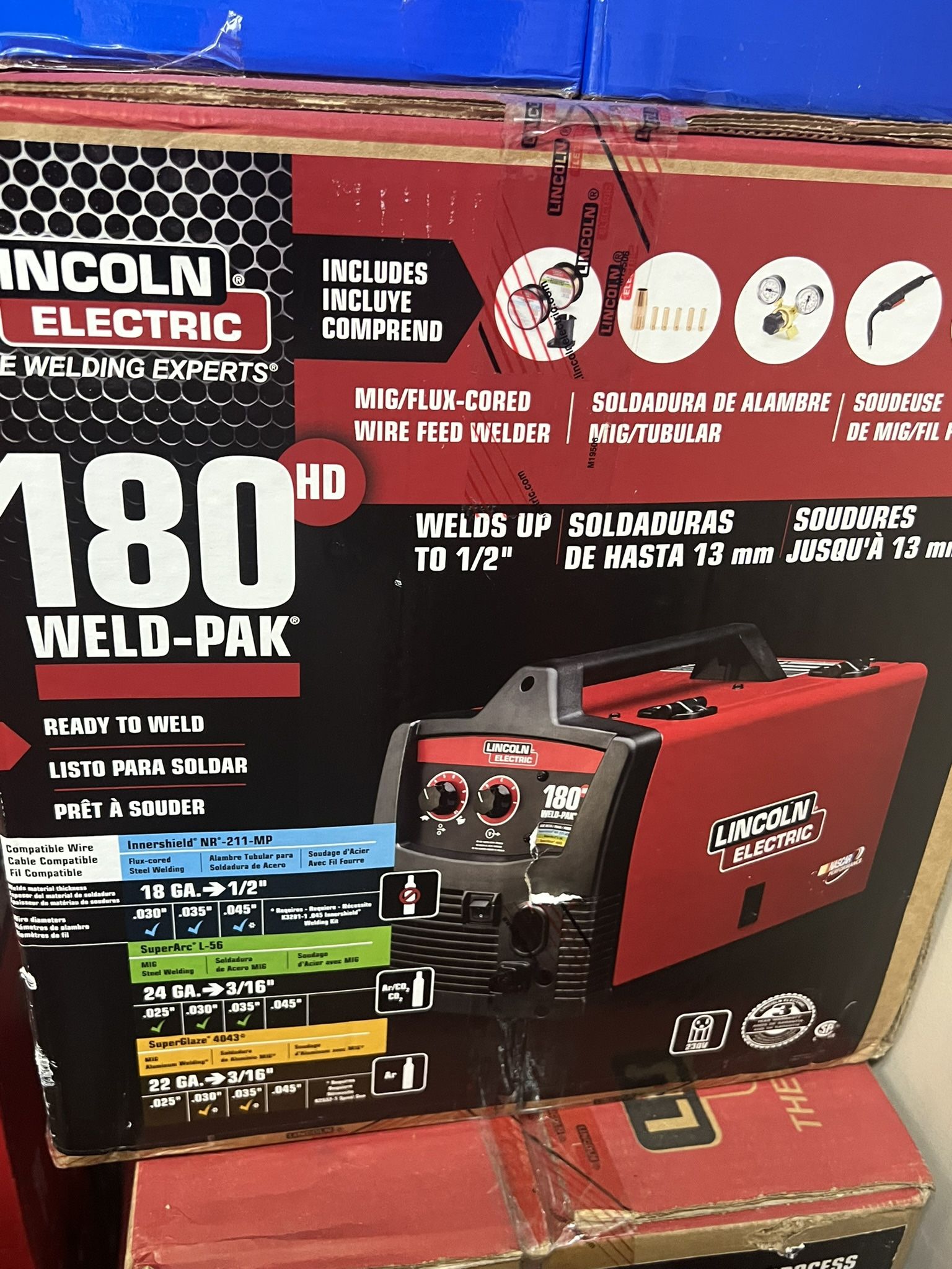 Lincoln Electric Weld-Pak 180 Amp MIG Flux-Core Wire Feed Welder, 230V, Aluminum Welder