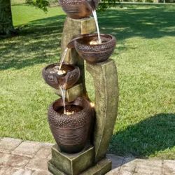 40 in. Tall Modern Outdoor Tiered Fountain - Outdoor Garden Fountain with Contemporary Design for Ga