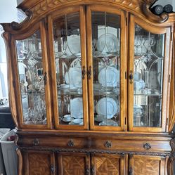 Wood China Cabinet With Wood Base And Drawers 