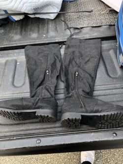Black Boots, zips part way up, laces in back, size 8