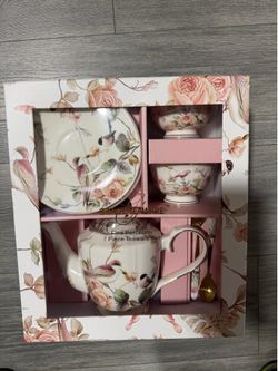 Grace Teaware Cottage Rose & Birds Magnolia Garden 7-Piece Fine Porcelain Set