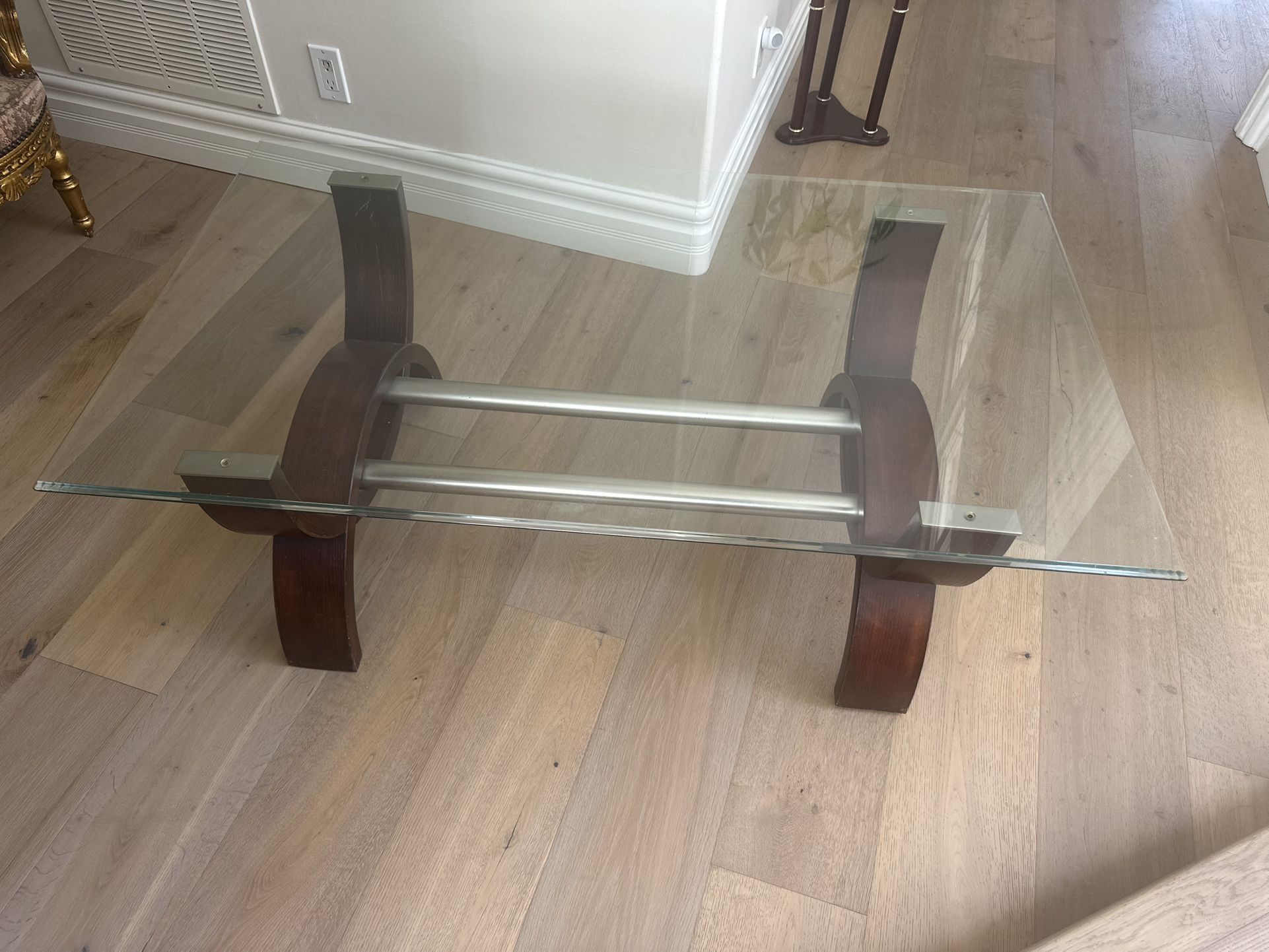 Modern Wood, Chrome, And Glass Coffee Table