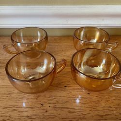 Vintage Carnival Glass Iridescent Amber Tea Cups