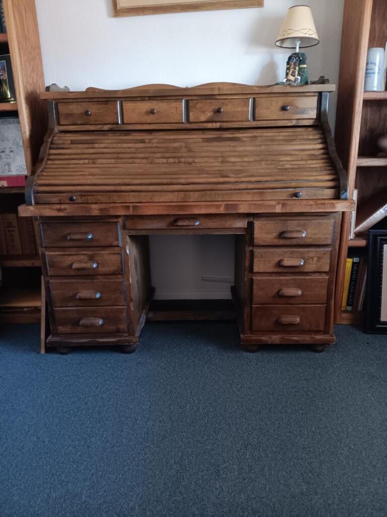 Antique Solid Oak Roll Top Desk