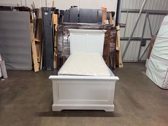 White Wood Twin Bed Frame with Mattress