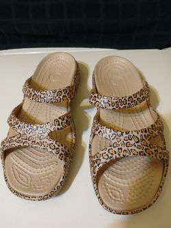 Crocs Leopard Print Slide Sandals size 7