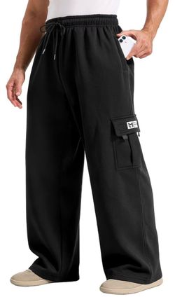 Sweatpants for Men Fleece Wide Leg Baggy Sweat Pants Men with Pockets Fleece Lined Sweat Pants,Two Deep Pockets,Wide Leg Pants Men,Loose Fit Joggers,S
