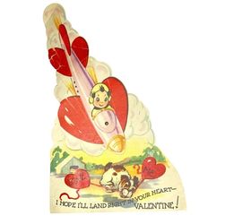 Vintage 50s Mechanical Valentines Day Card Rocket Ship Space Die Cut Ephemera