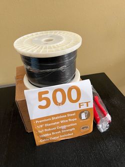 AHEONLAR 500FT 1/8” T316 Stainless Steel Cable For Railing, 7x7 Wire Rope. NEW