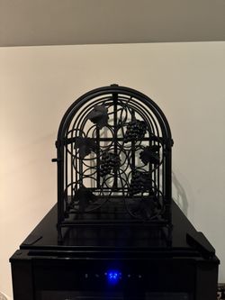 Black Wine Rack, holds 9 bottles Of Wine. Open Door With Latch.