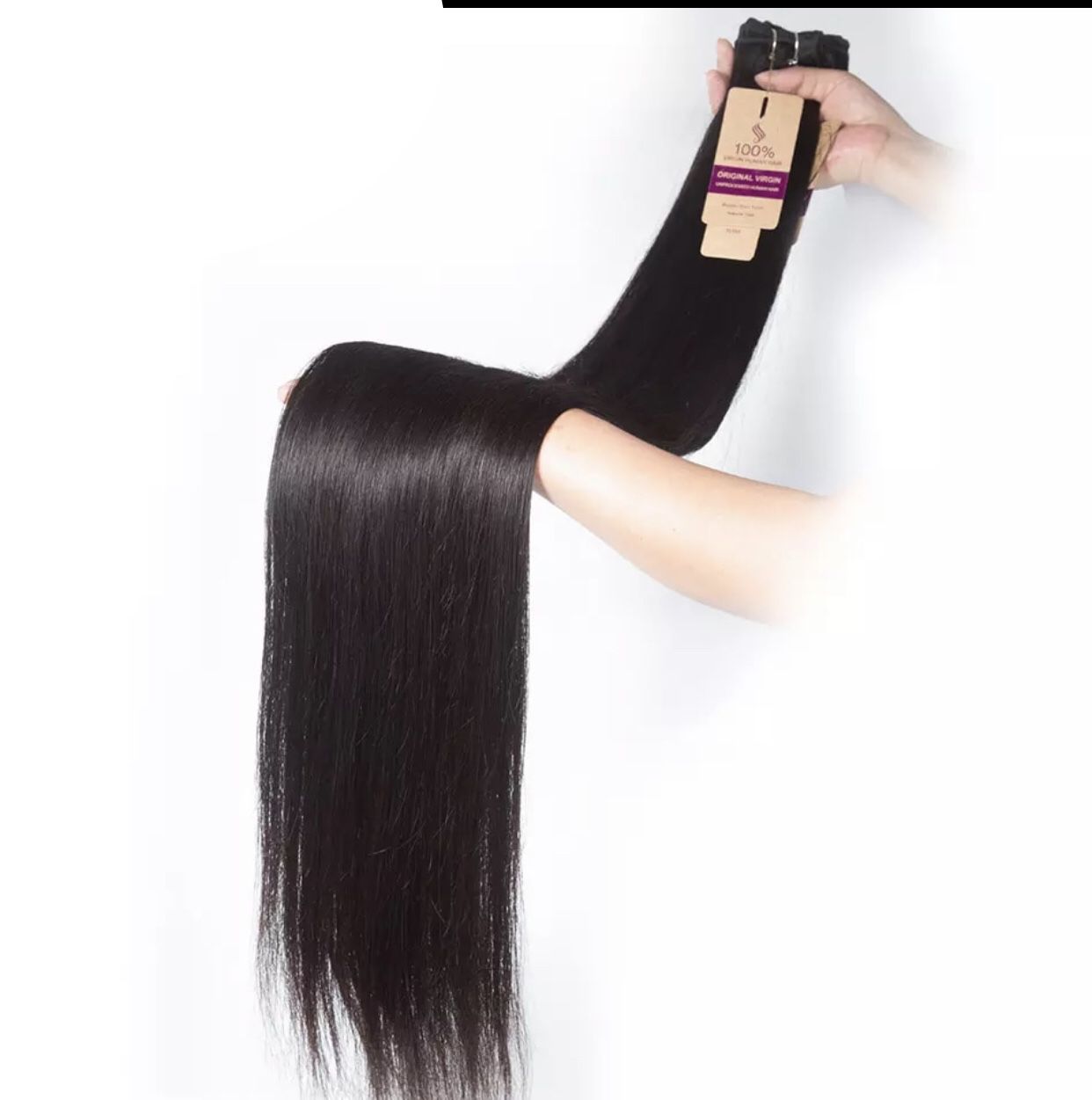Straight human hair 30-38 inches.