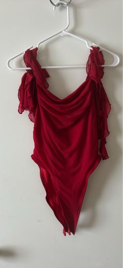 Red Ruffle One-Piece Swimsuit Bodysuit