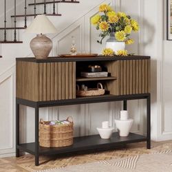 New Console Table with Storage, Fluted Entry Table, Walnut Brown