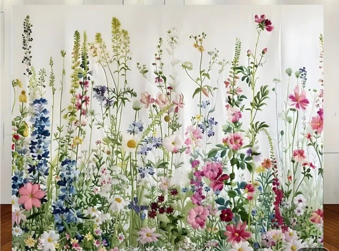 LIKE NEW "Wildflowers" wall backdrop for birthday party or baby shower and 2 serving plates $15 FIRM for ALL!
