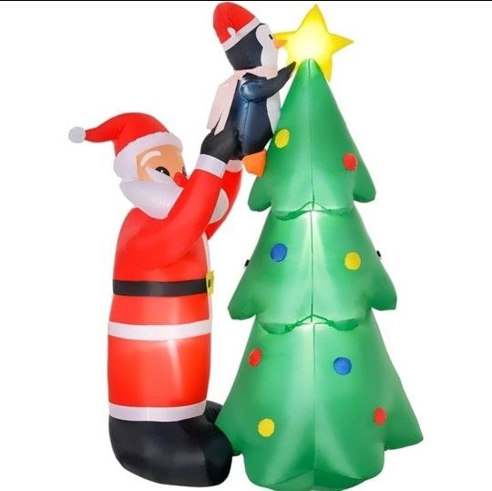 6Ft Inflatable Christmas Tree Decoration with Santa & Penguin Lawn Yard Blow Up