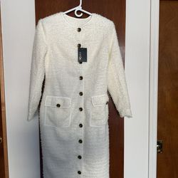 Mooyius Ivory Tweed button down midi dress with patch pockets