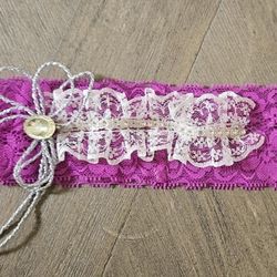 Fuchsia Lace Silver Bow Prom Garter
