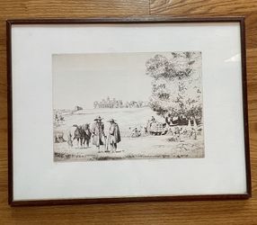 vintage framed signed pencil art print
