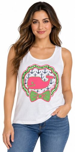 Comfort Colors White Tank Top Size Medium Pink Whale Nautical Graphics