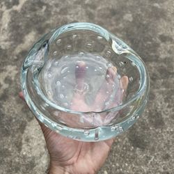 VTG- Mid Century Glass Cigar Ashtray, Controlled Bubbles 