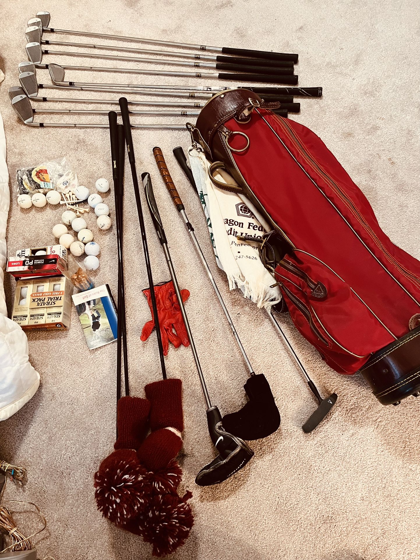 Professional Golf Clubs, Red Bag
