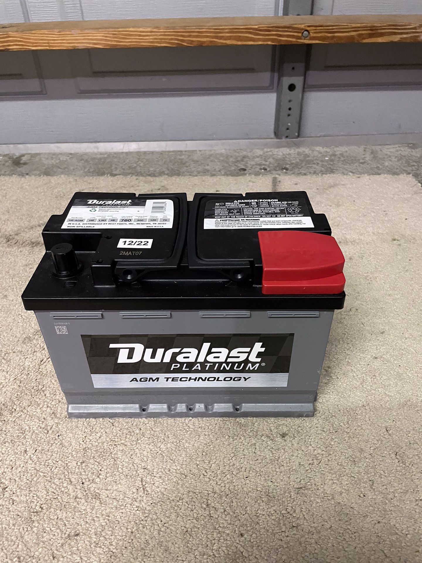 Duralast Platinum AGM Battery H6-AGM Group Size 48 760 CCA