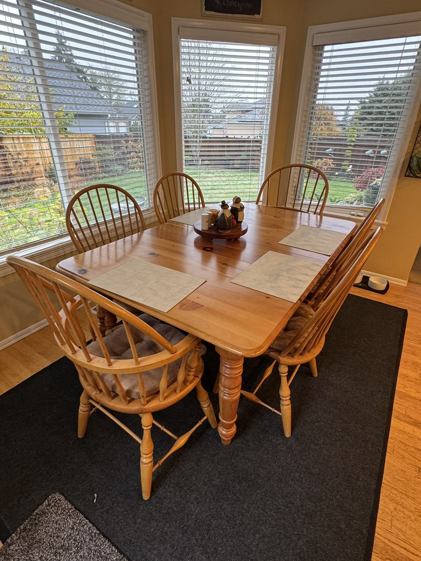 Solid Wood Dining Table Set with 6 Chairs + 2 Leaves