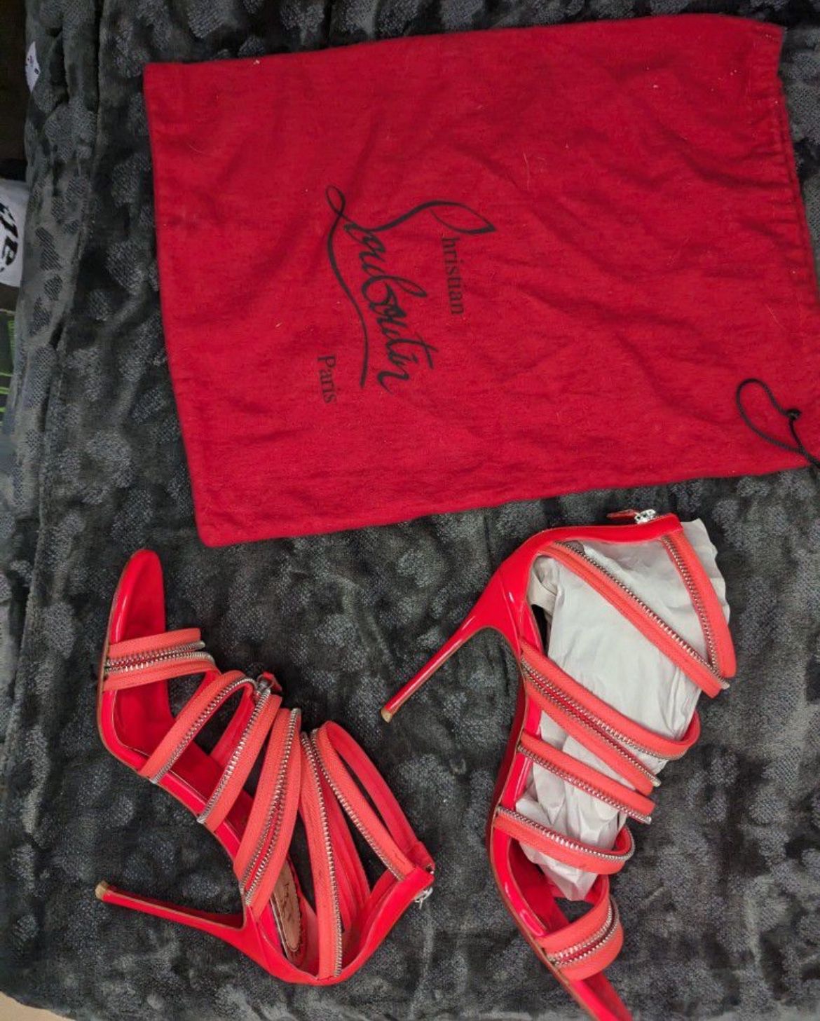 Christian Louboutin UNZIP BOOTY Pink/Red Patent Zipper Heels 8.5/381/2