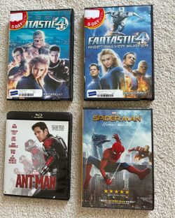 Set of 4 Marvel Fantastic 4, Spiderman and Ant Man DVDs .