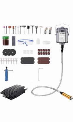 DZQ 1000W Flex Shaft Grinder with 97 Accessories 500-23,000 RPM For Carving, Polishing, Drilling, Buffing, Hanging Rotary Tool, 1/4" Chuck, Foot Pedal